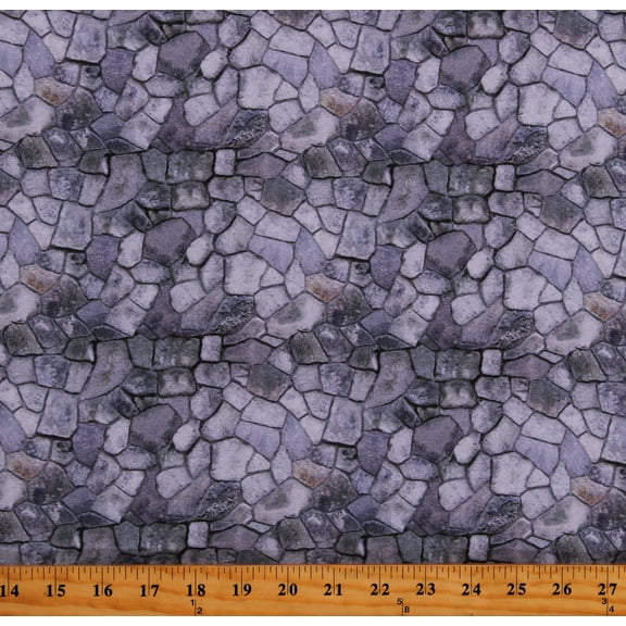 Cotton Natural Textures Cobblestones Stones Rocks Roads Landscapes Grey Cotton Fabric Print by the Yard (133739)