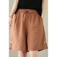 thumbnail image 5 of Yubnlvae Women's Summer Shorts - High Waist Embroidered Cotton Linen Pants Orange L, 5 of 6