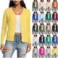 thumbnail image 3 of Gmluru Cardigan Sweaters For Women Summer Long Sleeve V-Neck Short Solid Color Knitted Button Hoodless Casual Outwear Yellow Outerware Coats 2XL, 3 of 9