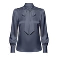 thumbnail image 7 of LIUJUNSHOP Womens Bow Tie Front Smocked Long Sleeve Blouse Elegant Office Shirt Top, 7 of 7
