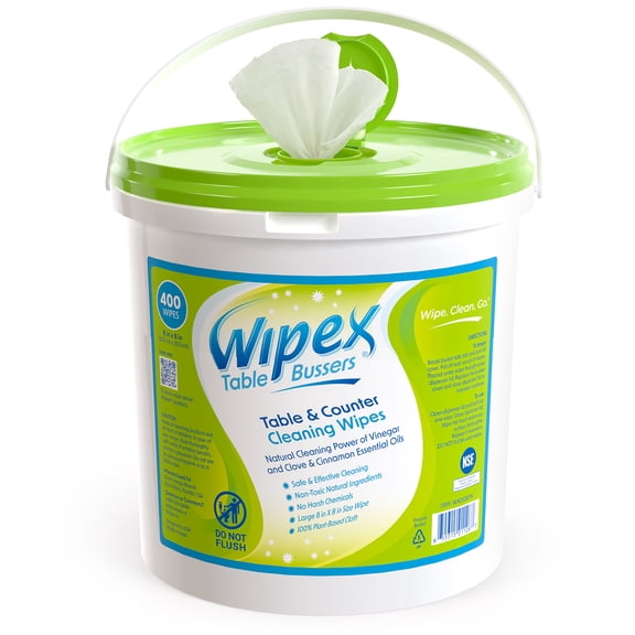 Wipex Table Bussers Natural Surface Cleaning Wipes, Restaurants, Homes, Cafes, Schools, 400Ct