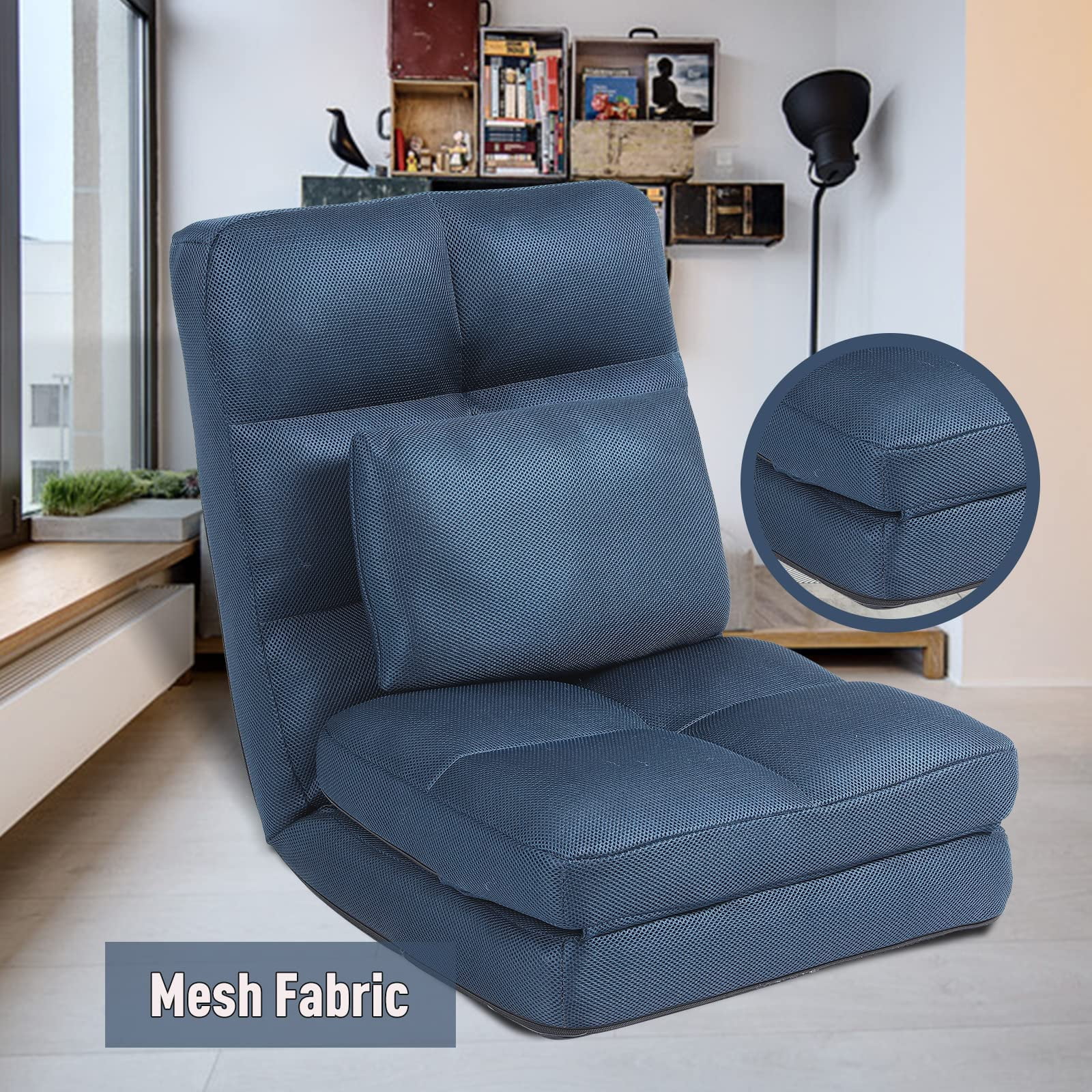 Floor Chair with Back Support for Adults Adjustable 14 Positions Video Game Chairs Foldable Floor Lounger with Pillow