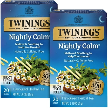 Twinings, Herbal Tea, Nightly Calm, Caffeine Free, 20 Tea Bags, 1.02 oz Pack of 2