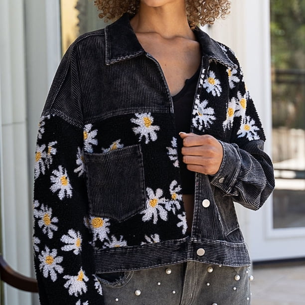 Women's 2022 Daisy Denim Jacket for Women Trendy Patchwork Floral