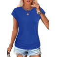thumbnail image 1 of Womens Summer Tops Ruched Cap Short Sleeve Tshirts Shirts Crew Neck T Shirts Fashion Blue L, 1 of 6