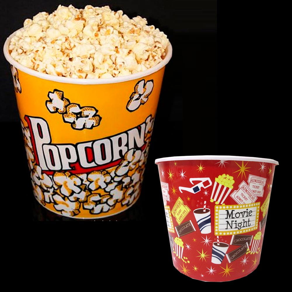 Washable in the Dishwasher - Modern Style Reusable Plastic Popcorn Containers / Popcorn Bowls Set for Movie Theater Night BPA Free-4 Pack Cinema Ticket