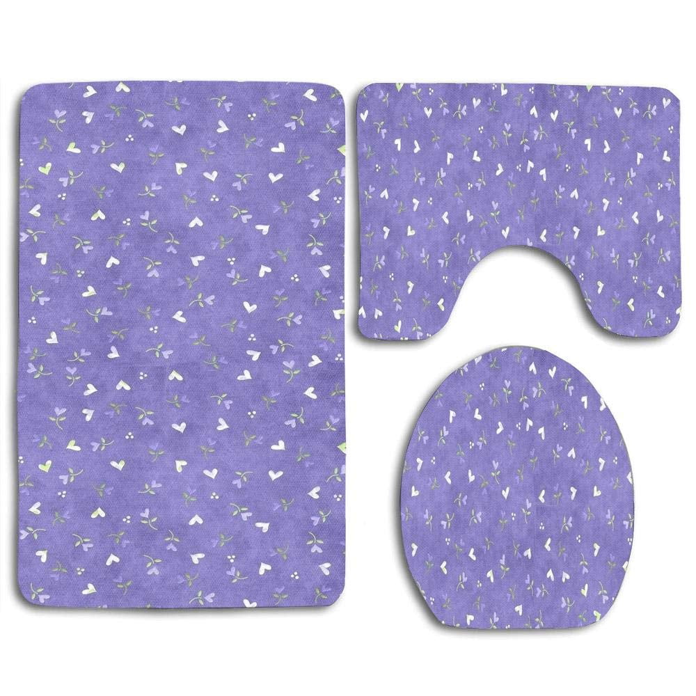 GOHAO Pastel Pink Purple Hearts 3 Piece Bathroom Rugs Set Bath Rug Contour Mat and Toilet Lid ...