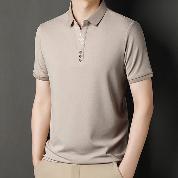 Blusa y camisa de manga larga con cuello vuelto para hombre, estilo casual, color liso, cuello redondo, botones, corta, de poliéster y algodón.