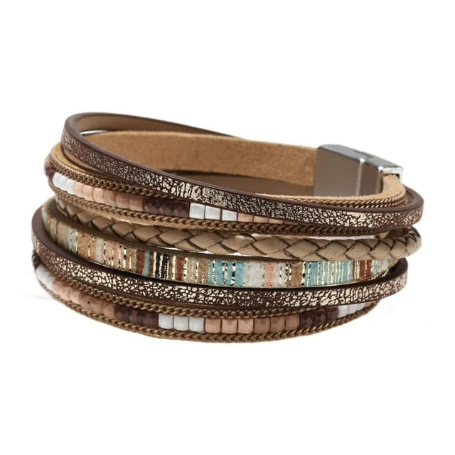 Pulsera envolvente de moda hecha a mano, pulsera envolvente, decoración única, capas bohemias Caqui
