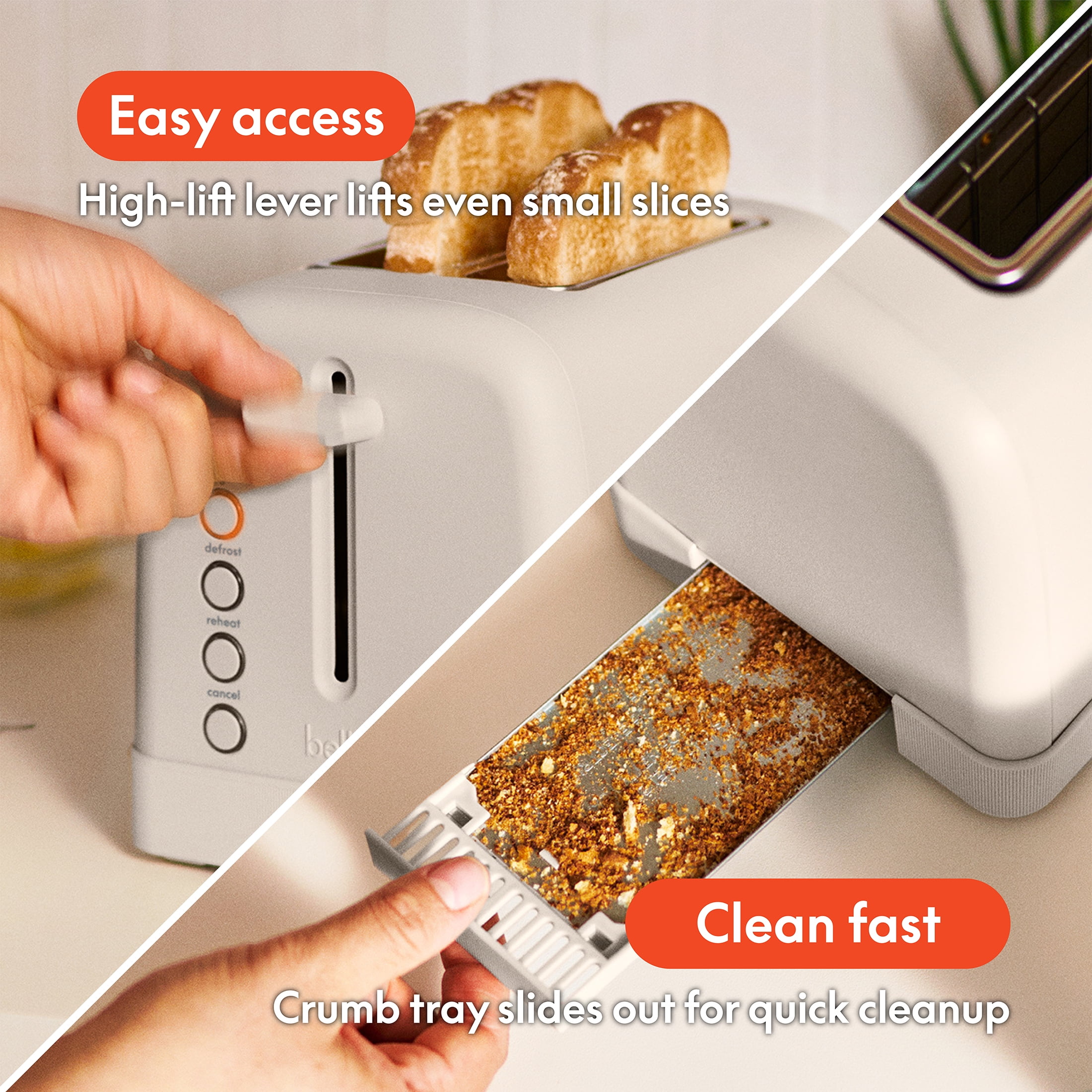 bella 2-Slice Toaster, 6 Setting Shade Control with Reheat, Cancel, Bagel & Defrost Buttons, Removable Crumb Tray, Anti Jam & Auto Shutoff, Oatmilk