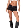 thumbnail image 2 of Tfken Summer Women Stretchy Stretch Shorts Summer High-Waist Low Waist Casual Denim Shorts With Pockets Short Hot Pants Party Daily Wear Ladies Soft Vacation Clothes Black, 2 of 7