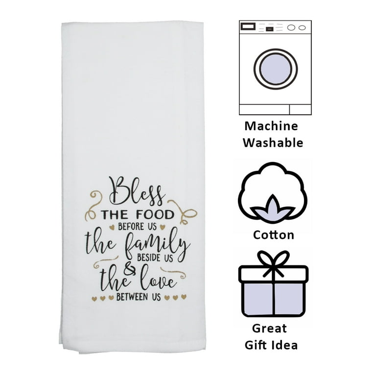 Cute Kitchen Towels, Fun Dish Towels with Faith, Blessed, Family, Love & Dreams Theme, 5 Flour Sack Towels, White