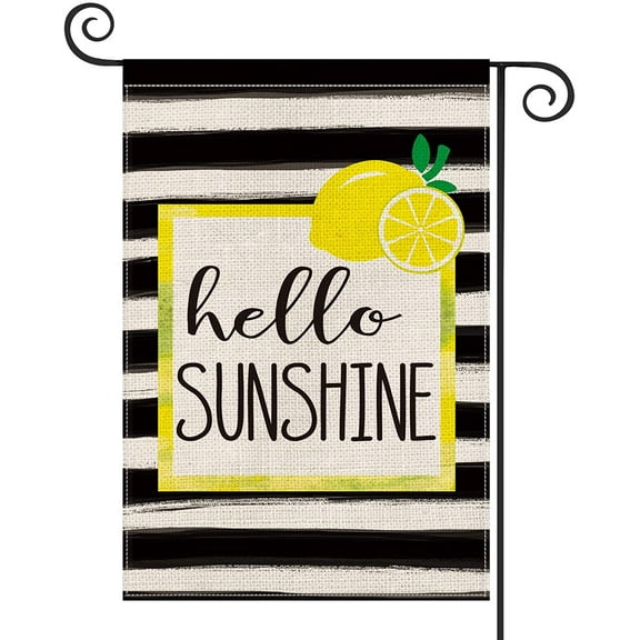 AVOIN Watercolor Black Stripes Lemon Wreath Garden Flag Vertical Double Sized, Seasonal Hello Sunshine Yard Outdoor Rectangle Decoration 12.5 x 18 inch