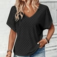 thumbnail image 6 of Wiyuqeen Womens Solid V Neck Eyelet T-shirts Soft Trendy Bawting Short Sleeve Shirts Basic Breathable Hollow Out Blouses Casual Comfy Summer Tops, 6 of 9