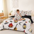 thumbnail image 4 of Catabedysis Retro Camping 7-Piece Twin Bedding,Campfire Guitar Print Bedding Comforter Set For Boys,Beige Black,Black Reversible, 4 of 7