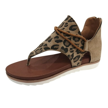 

Women Sandals Leopard Pattern Sandals Anti-slip Cover Heel Flip-Flop Beach Shoes Comfort Shoes