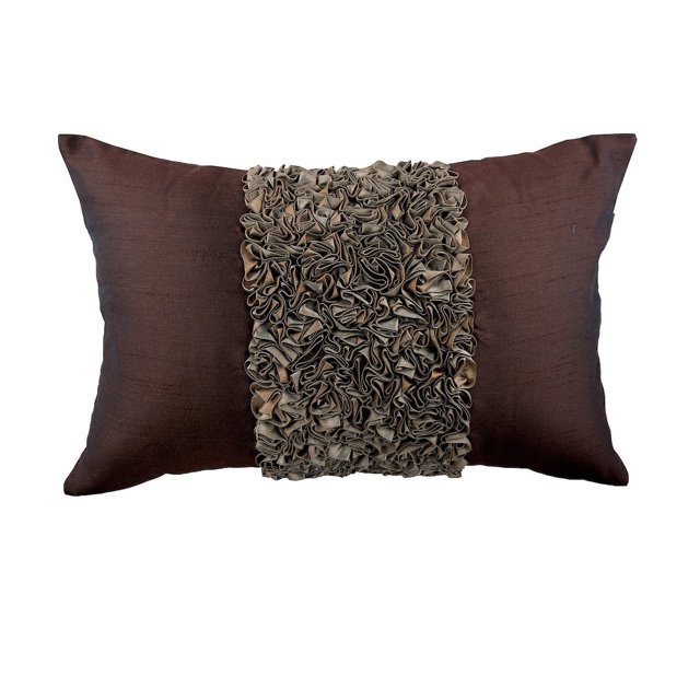 Funda de almohada lumbar marrón, funda de almohada lumbar con cinta texturizada, funda de almohada lumbar de 30 x 40 cm (12 x 16 pulgadas), funda de almohada lumbar rectangular de seda, funda de