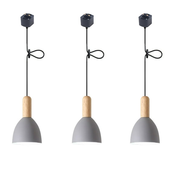 JLOWCO Modern Adjustable Height H Track Pendant Lighting for Kitchen Island 3 Pack Light Fixture Dining RoomGray Mini Pendant Lights for Kitchen Island (LED Bulb Include)