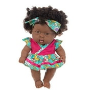 HonHaione Reborn Black Baby Doll with Curly Hair Vinyl Kid Play House Toy (Q8-005)