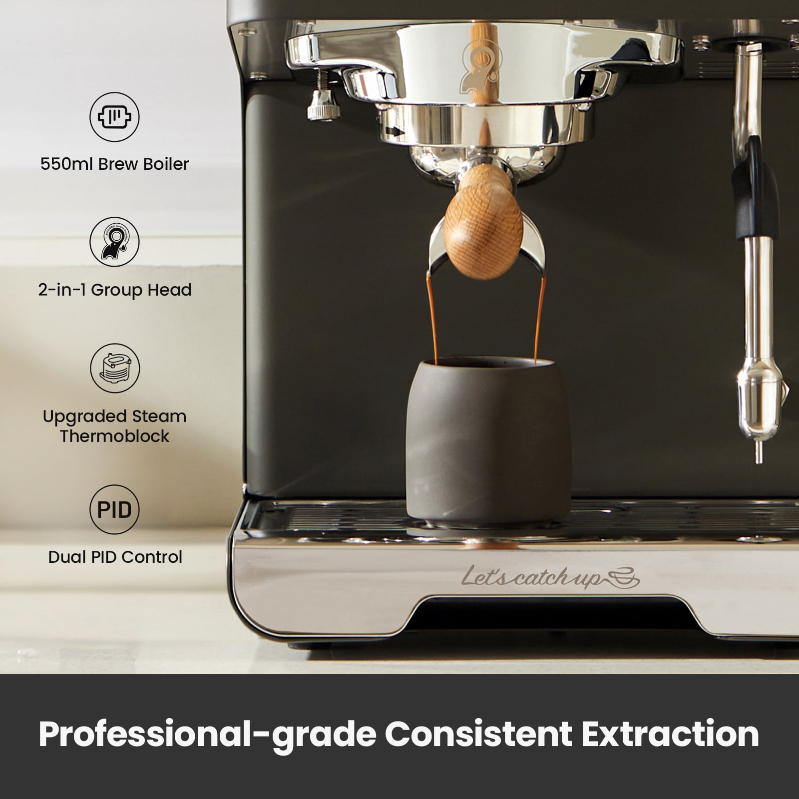 Gemilai G3028A Espresso Machine, 15 Bar Professional Coffee Maker with Adjustable OPV & Automatic Milk Frother, PID Temperature Control, 57oz Tank, 550ml Boiler for Cappuccino, Latte Grey