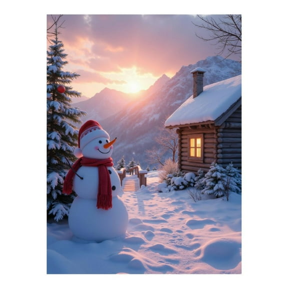 Diamond Art Kit for Adults, Snowman Cabin Sunset Winter Scene Diamond Painting for Adults Beginners, 5D DIY Diamond Art Painting Kits, Colorful Diamond Painting Craft for Home Decor 12x16
