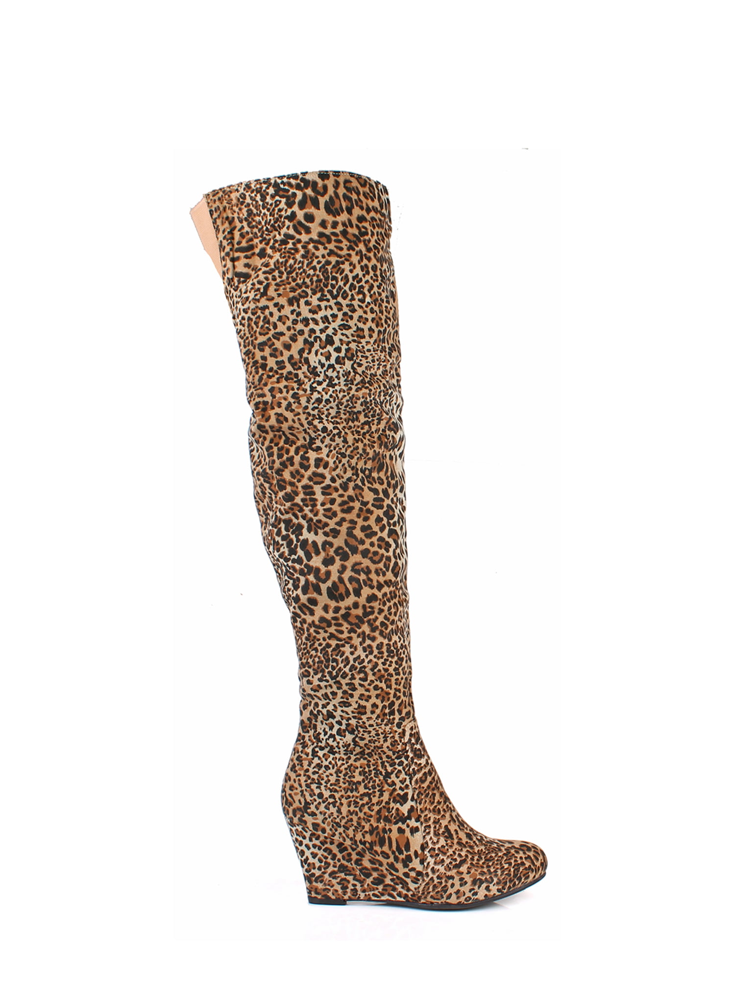 longontsteking Hangen doel Over the Knee Women's Wedge Boots in Leopard - Walmart.com