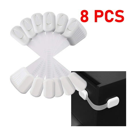 8-Pack Child Safety Straps Baby Proofing Baby Locks Cabinet Locks Latches for Kitchen, Furniture, and Toilet Seats, No Screws White