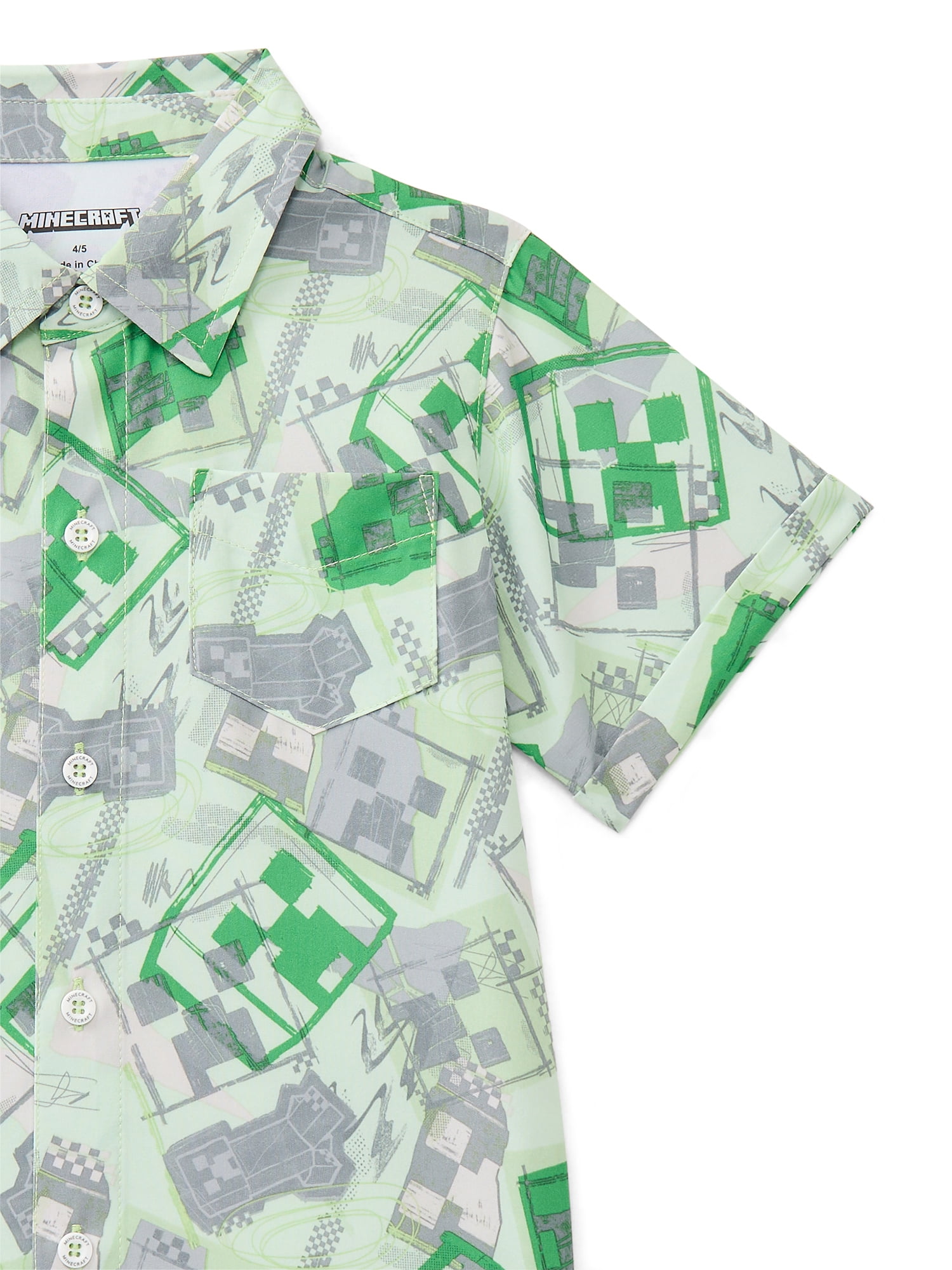 Minecraft Boys' Short Sleeve Sun Shirt with UPF 50, Sizes 4-12