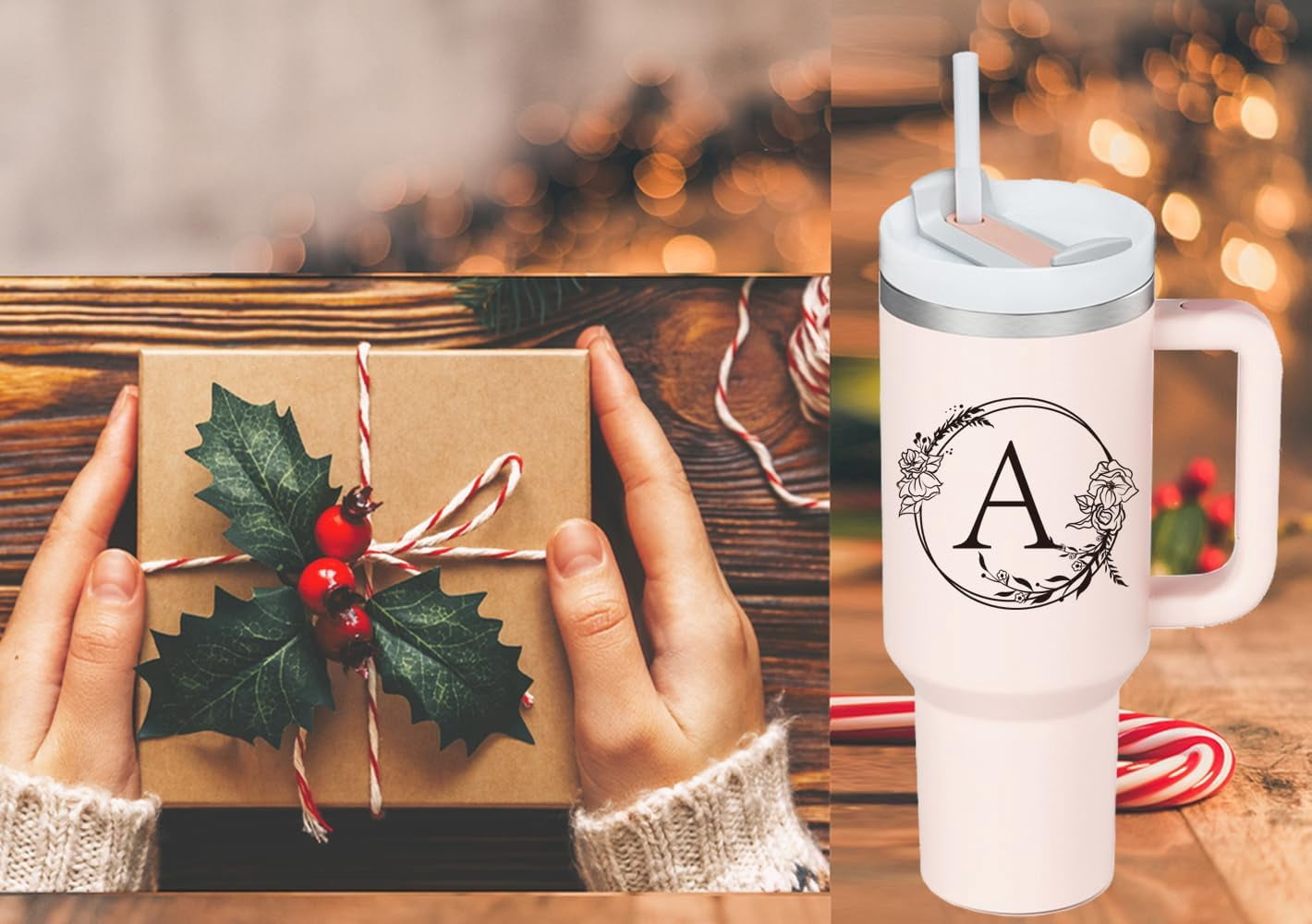 Personalized 40oz Tumbler Cup with Initials.Cup with Letter A 40oz Tumbler with Handle.Custom Tumbler Cup with Letter.Initial Monogram Tumbler Mug Gifts for Women Birthday Christmas.
