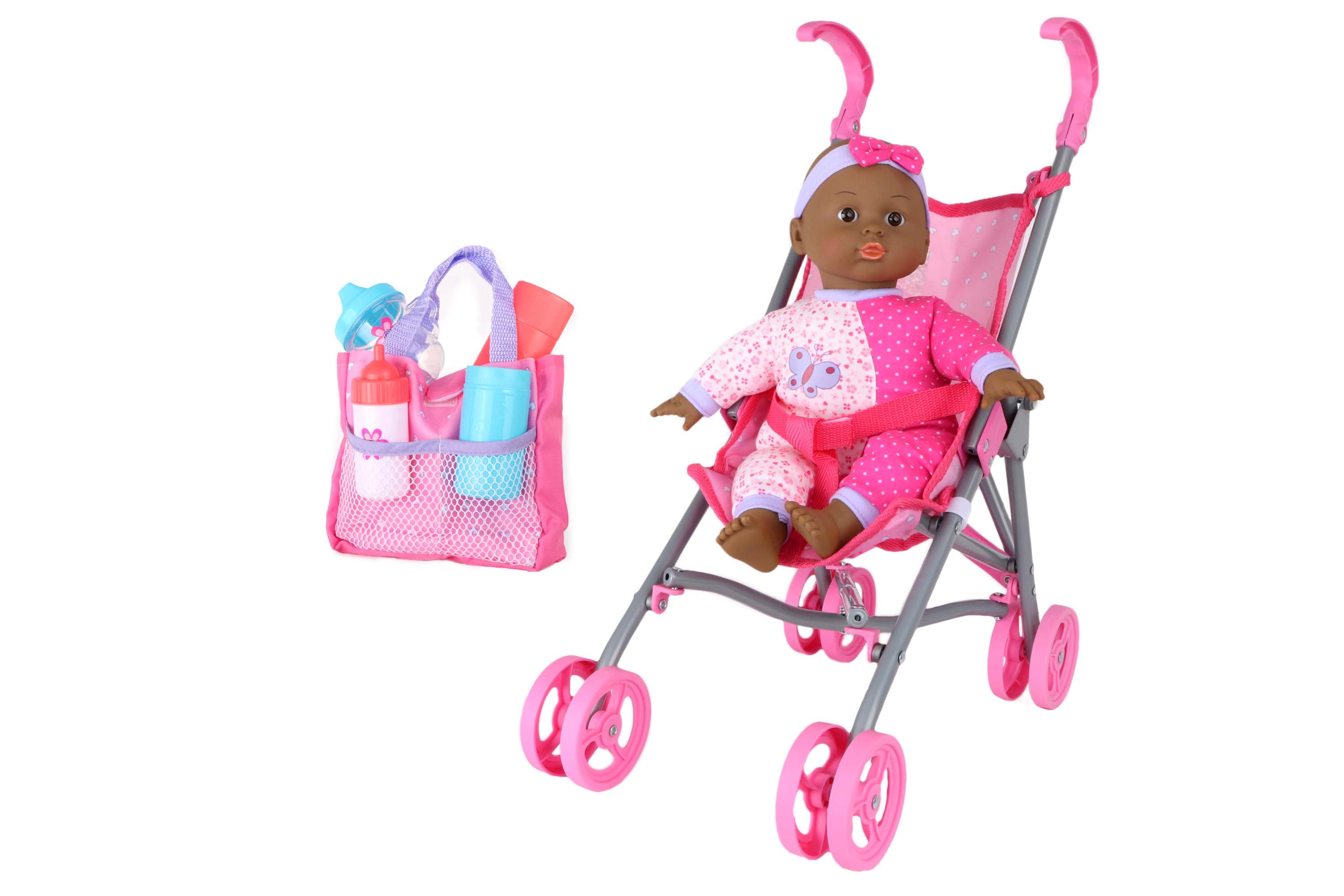Baby Doll & Pram Stroller & Doll Set Kids Pretend Play Doll & Pram My First Doll 