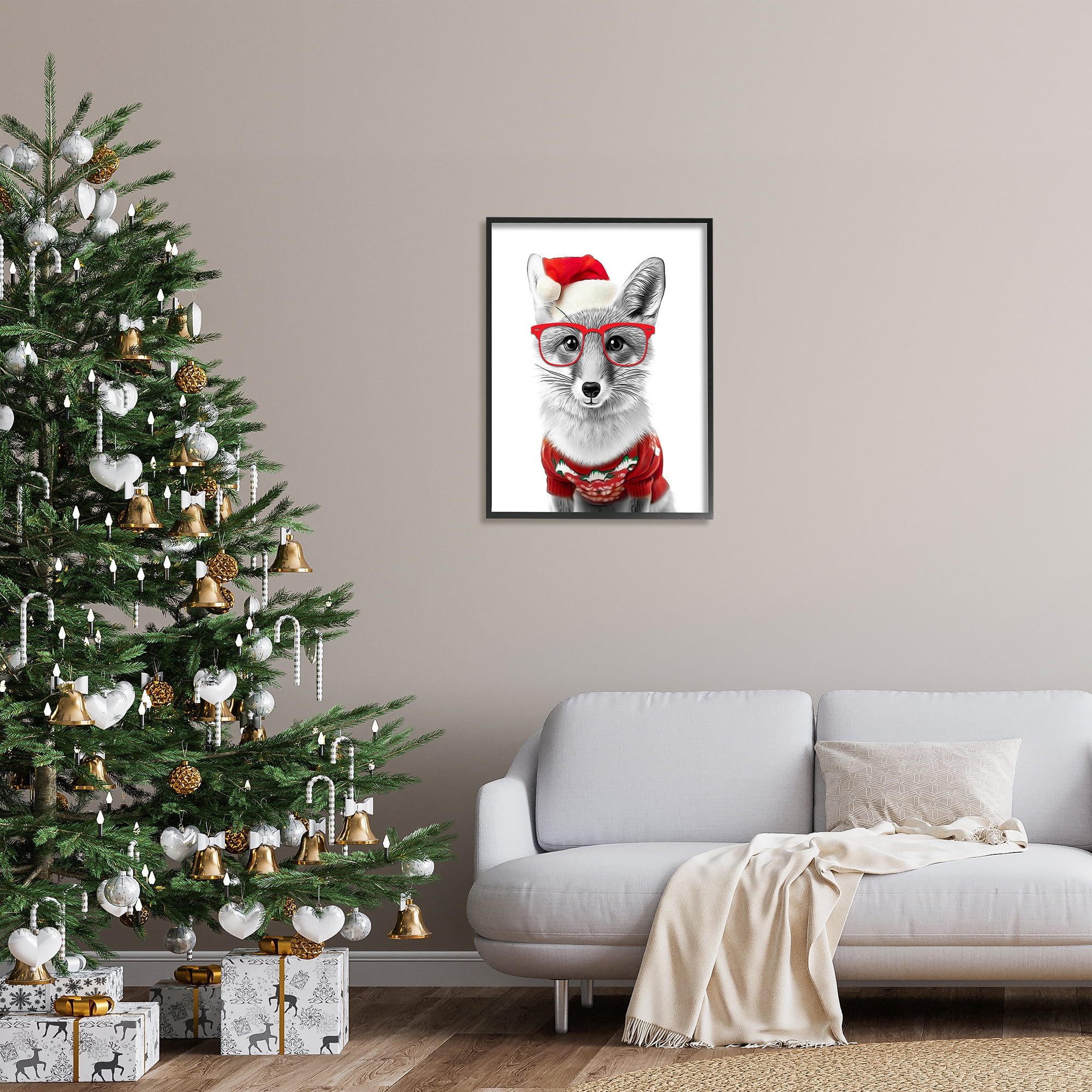 Stupell Industries Fox in Holiday Clothes Holiday Painting Black Framed Art Print Wall Art, 24 x 30