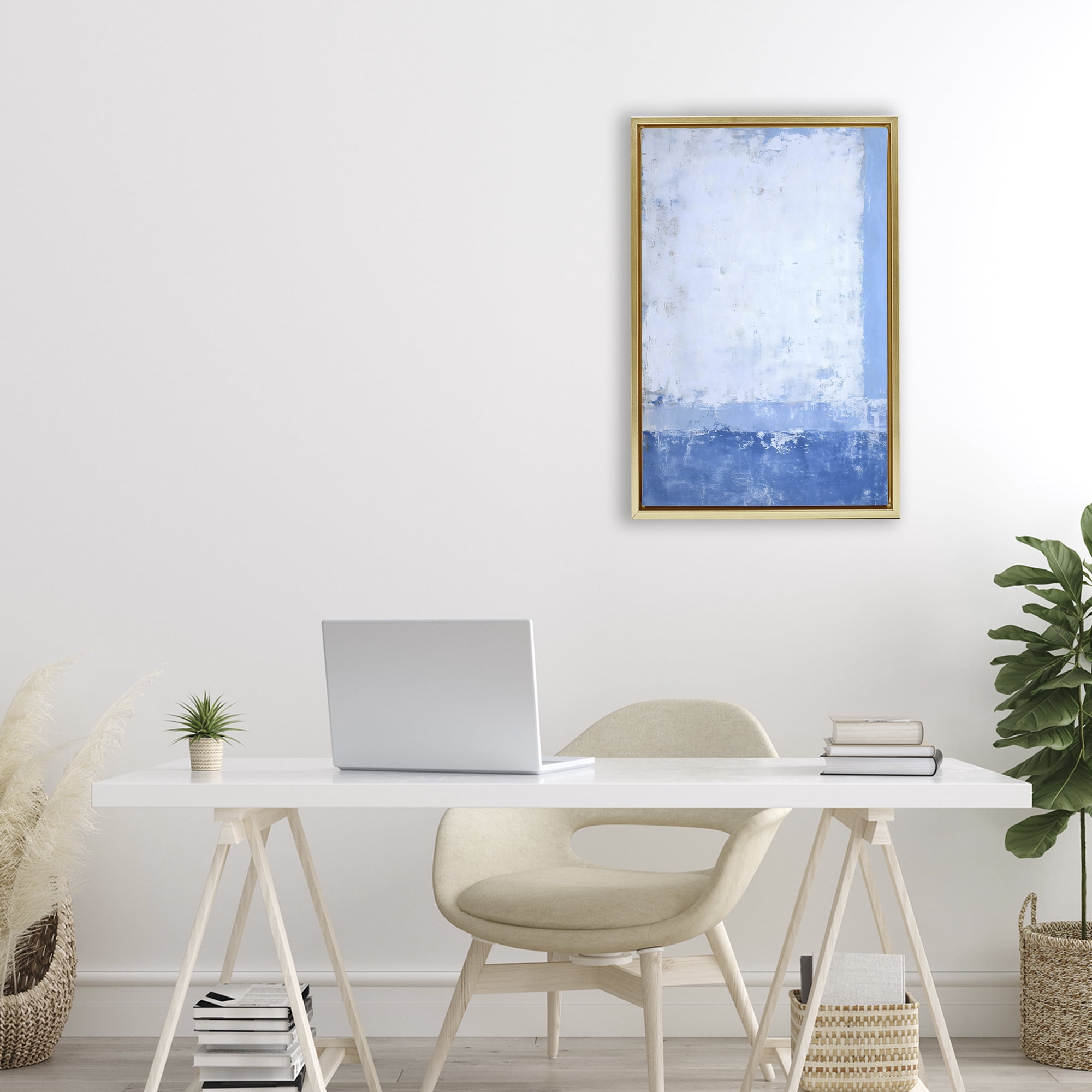 Stupell Industries Blue & White Abstract Gold Framed Floater Canvas Wall Art, design by Gina Kelly