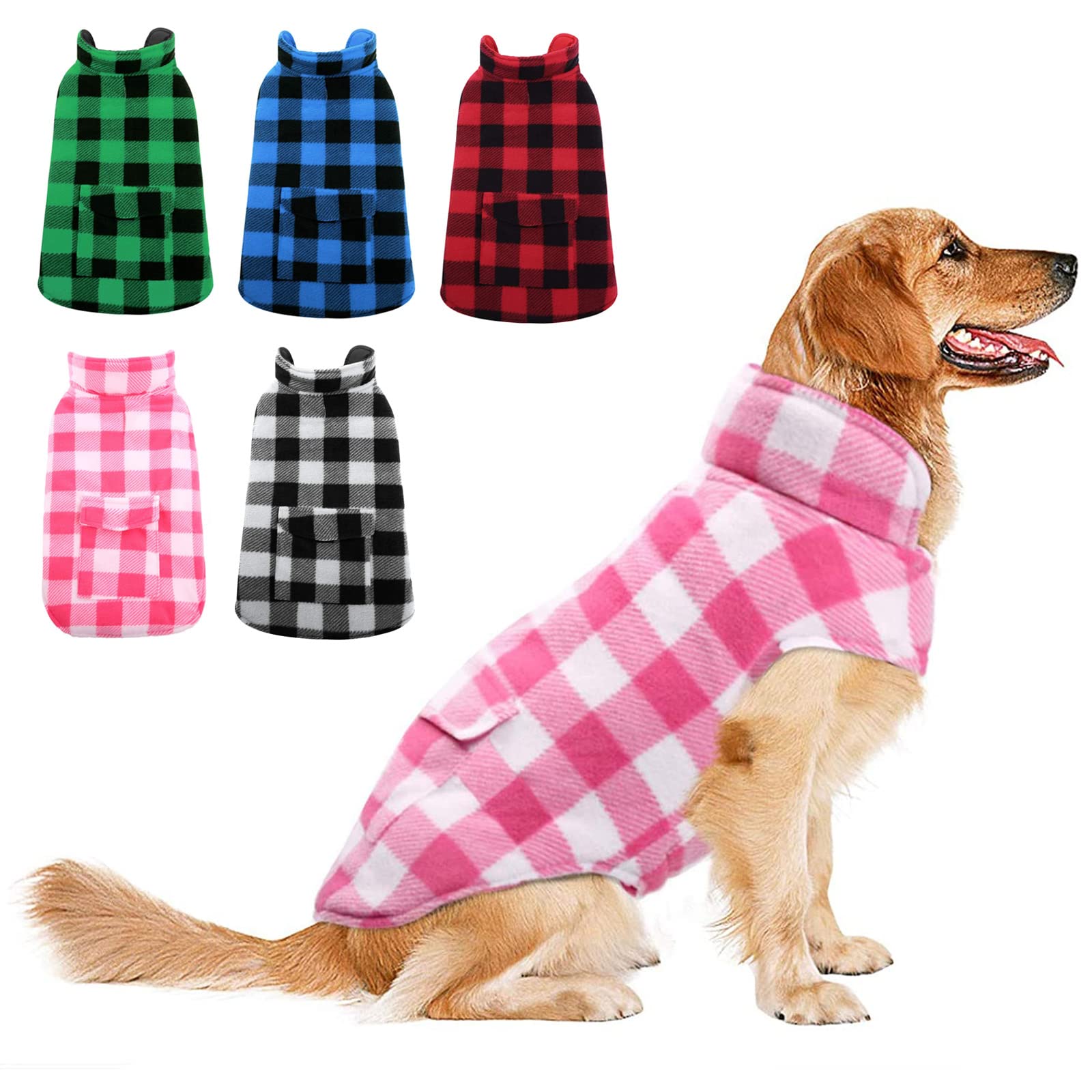 Dog Winter Coat, Dog Fleece Jacket Plaid Reversible Dog Vest Waterproof