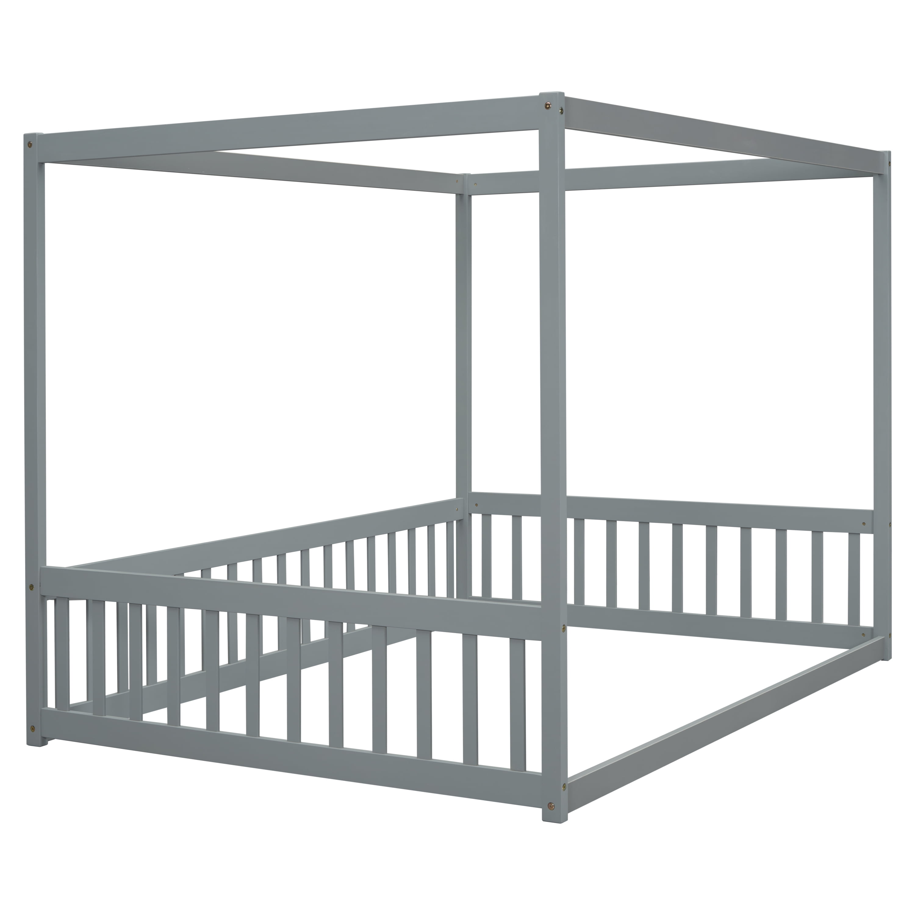 Miniyam Full Size Canopy FloorBed with Guardrails for Kids and Teens, Gray