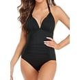 thumbnail image 4 of Faithtur Combinaison de Maillot de Bain d'Été pour Femmes Bikini Slim Fit Triangle à Col en V Uni, 4 of 9
