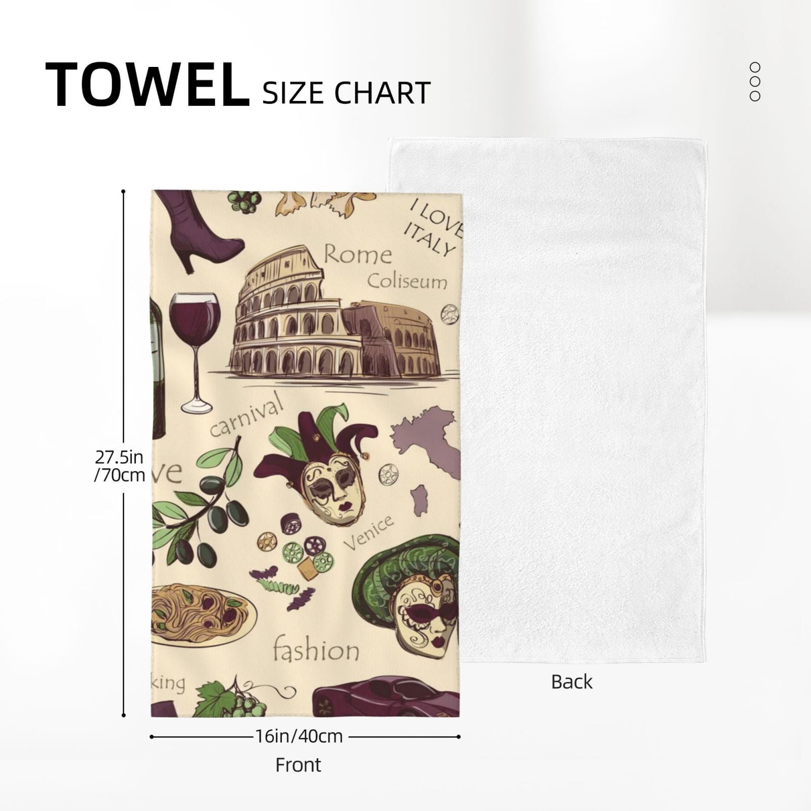Italy Italian Pattern Vintage 27.5" x 16" Ultra Soft Hand Towel, Face Wash Cloth for Bathroom, Gym, Travel, Pool