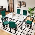 thumbnail image 2 of AWQM 7 Piece Dining Table Set for 6, Faux Marble Kitchen Table with 6 Velvet Chairs, Modern Dining Room Table Set for Small Space, Living Room, Apartment, White+Green, 2 of 7
