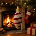 thumbnail image 7 of Burgundy Red and Gold Striped Christmas Ball Ornament, Style A, Glitter Hanging Decoration for Holiday Tree and Home Decor, 7 of 7