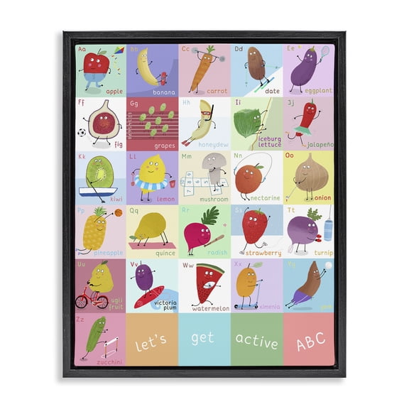 Stupell Industries Cottage Let's Get Active ABC's Black Floating Frame Canvas Art, 17 x 21, by Carla Daly