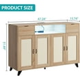 thumbnail image 3 of Bingirl Rattan Sideboard Buffet Cabinet with 2 Drawers Storage, 4 Doors Boho Cabinet with Power Outlet and LED Lights, Wood Sideboard Buffet for Living Room, 3 of 9
