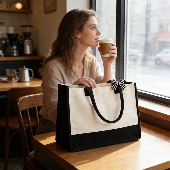 Canvas Bag, Ecofriendly Shopping Bag, Durable Reusable Tote For Travel And Daily Storage, Wide Base Large Capacity Canvas Handbag