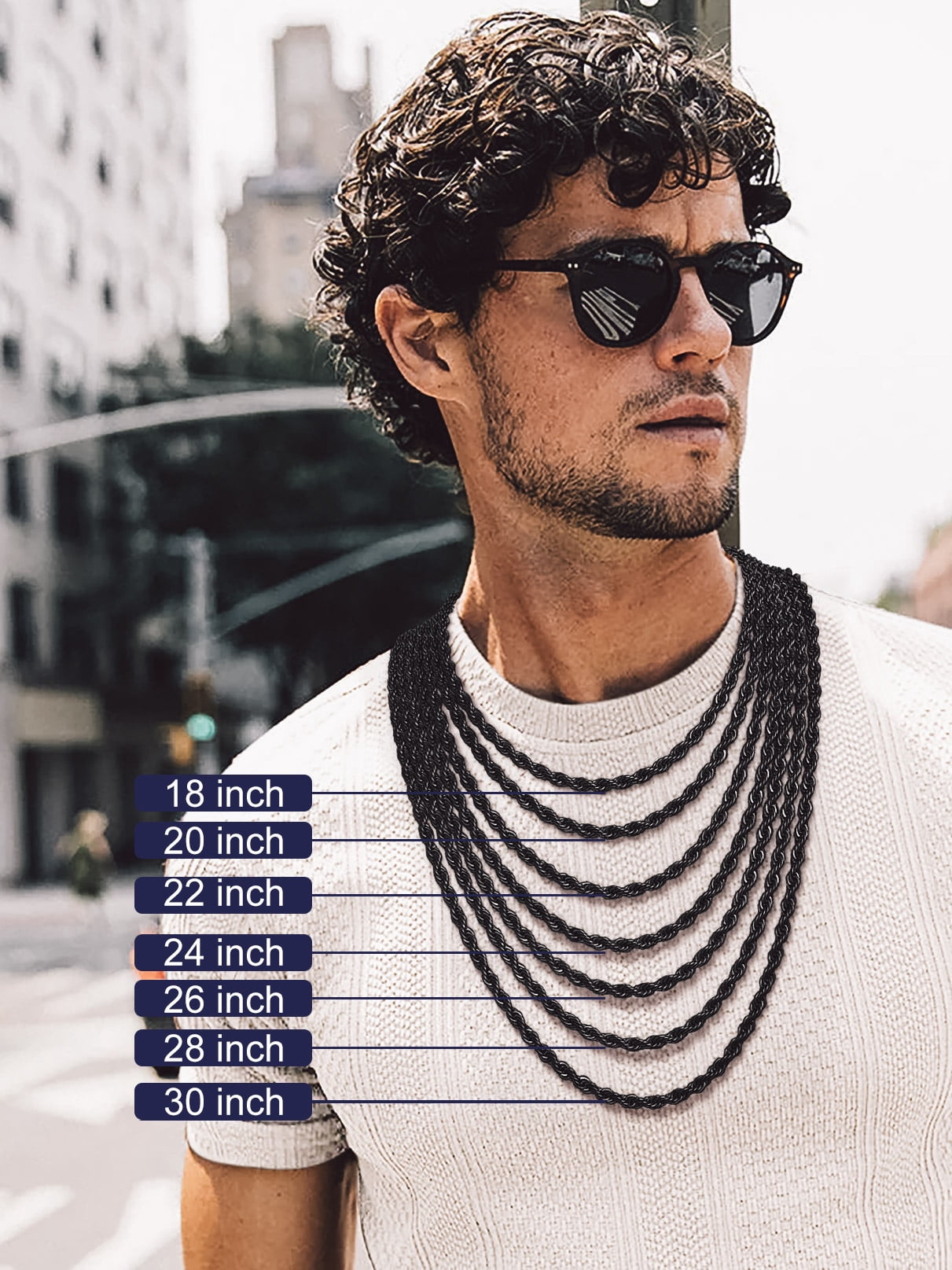 Bandmax 6MM Black Men Rope Chain Necklace 22 Inch Hypoallergenic Stainless Steel Chunky Cable Twisted Chain for Men Women Jewelry Gift