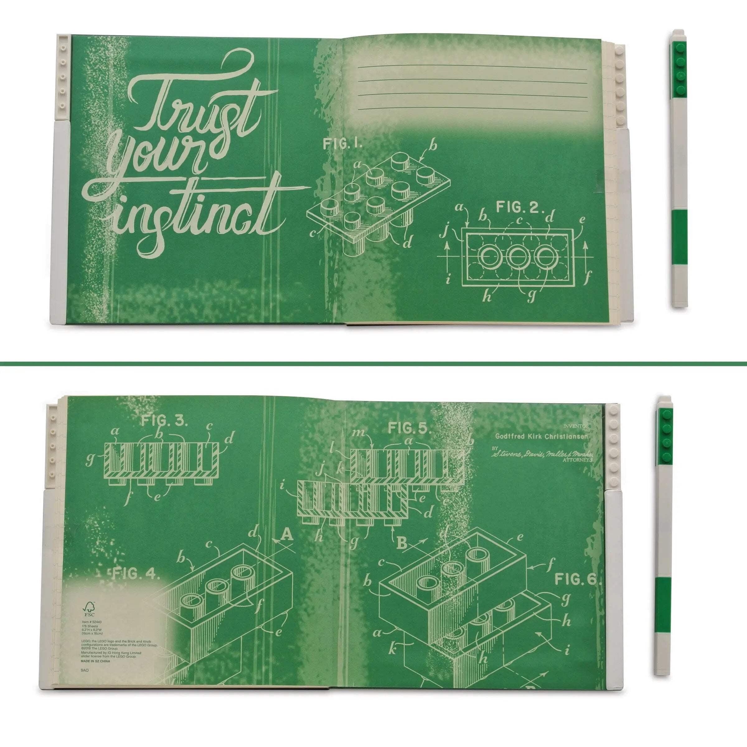LEGO Stationery Locking Notebook with Gel Pen - Green (52443)