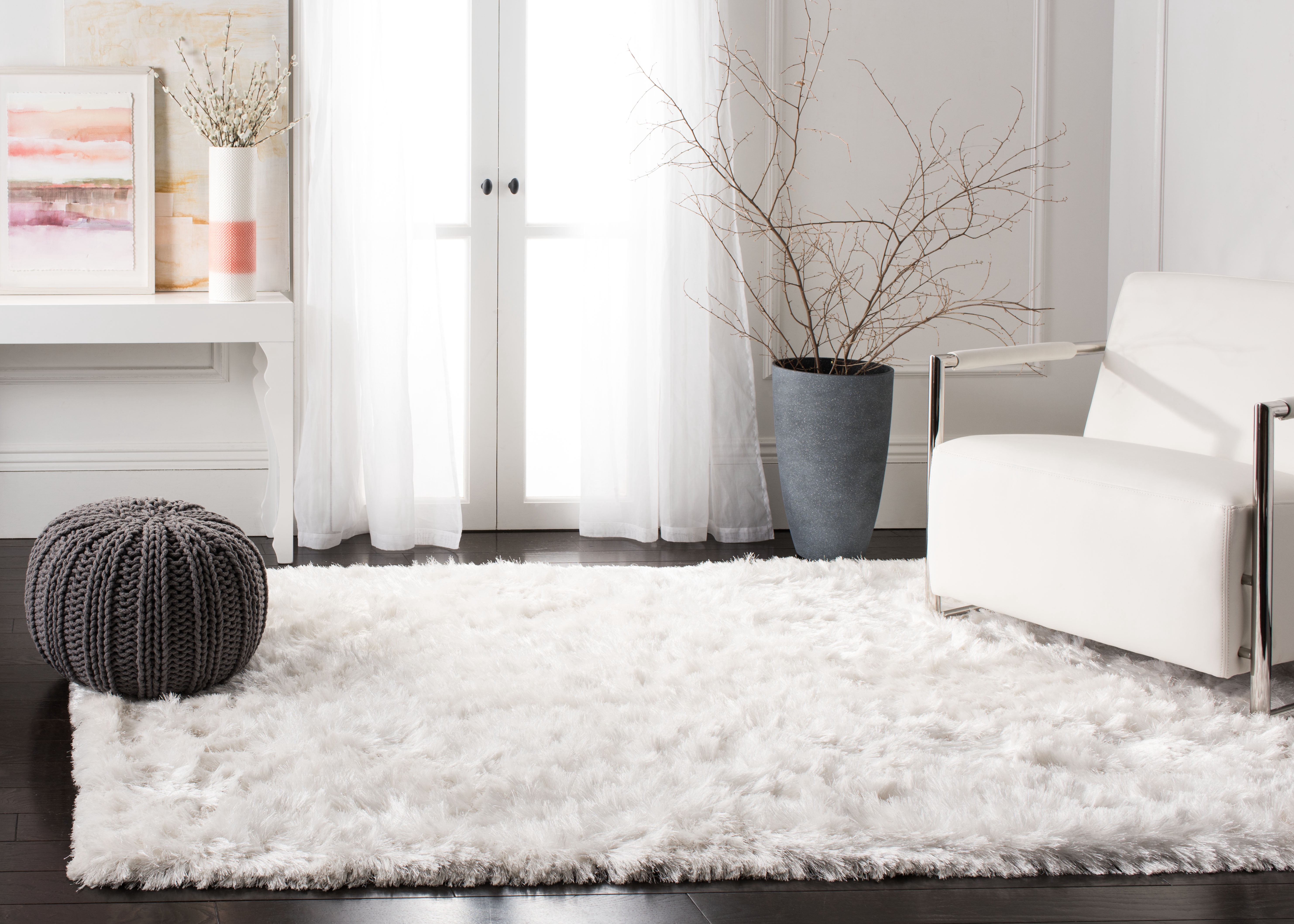 SAFAVIEH Ocean Amyas Solid Shag Area Rug, Ivory, 8' x 8' Square
