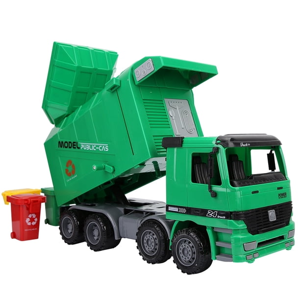 Camión de basura de inercia de simulación para niños, modelo de coche de saneamiento, juguetes con tres contenedores de basura
