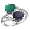 thumbnail image 1 of 14K White Gold Diamond Natural Quality Emerald & Blue Sapphire 2-stone Mothers Ring Oval 8x6mm, size 8, 1 of 4