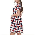 thumbnail image 2 of Goofa Blue And Red Diamond Pattern Women Summer Short Sleeve Midi Dress with Pockets Casual Aline Flowy Tshirt Dress Vocation Beach Sundress, 2 of 6