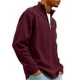 thumbnail image 4 of Huankd 2026 New Men's Quarter Zip Pullover, Textured Knit Sweater, Casual Slim Fit Long Sleeve Winter Sweatshirt Wine 4XL, 4 of 7