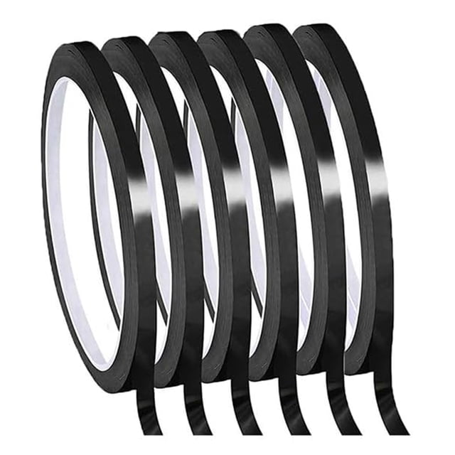 Cinta de Raya Fina para Pizarra , 6 Rollos, 1/8 de Pulgada de Grosor, Cinta de Borrado en Seco para Líneas de Cuadrícula (Negro)