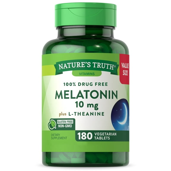 Melatonin Tablets | 10mg | 180 Count | Supplement for Adults with L-Theanine | by Nature's Truth